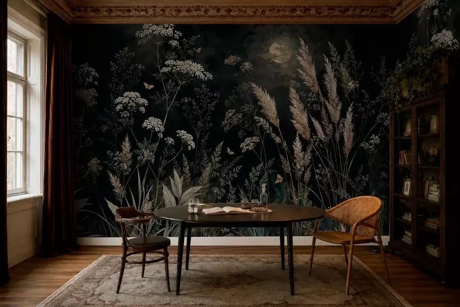 wall murals Месечином обасјана ливада са дивљим травама и цвећем w05701