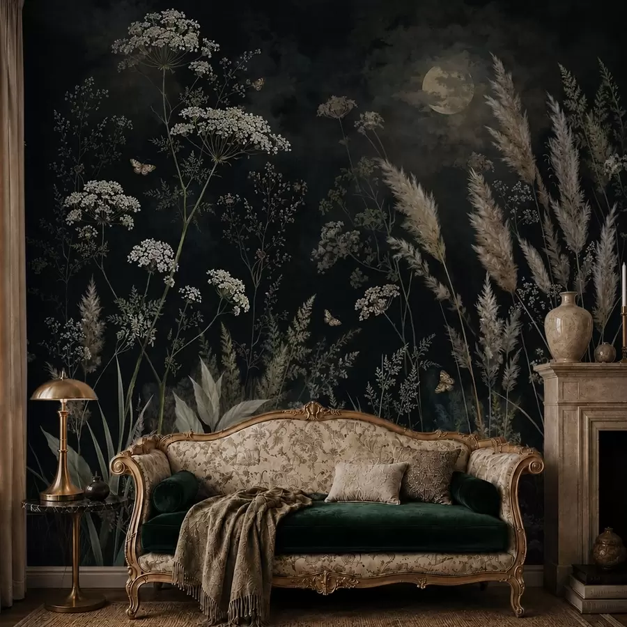wall murals Месечином обасјана ливада са дивљим травама и цвећем w05701