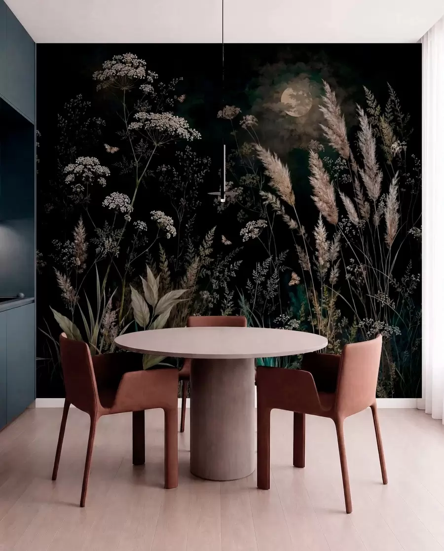 wall murals Месечином обасјана ливада са дивљим травама и цвећем w05701