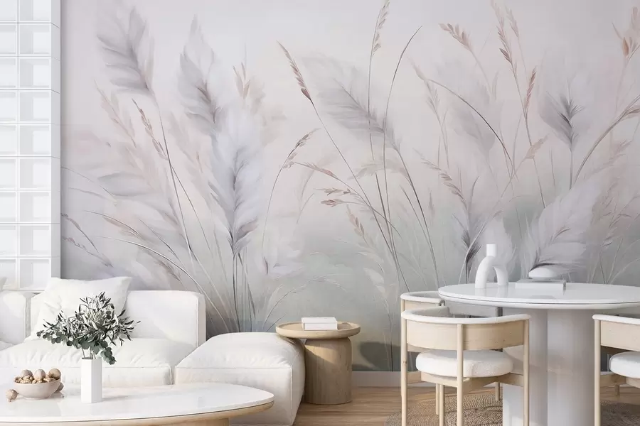 wall murals Висока, перната трава се нежно њише на мекој, пригушеној позадини, нежна природна уметност w09831