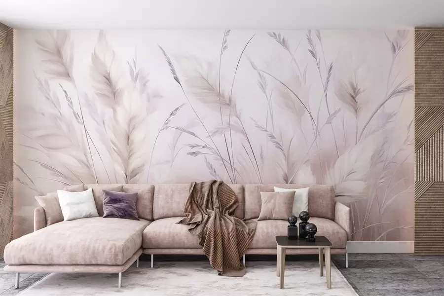 wall murals Висока, перната трава се нежно њише на мекој, пригушеној позадини, нежна природна уметност w09831v1