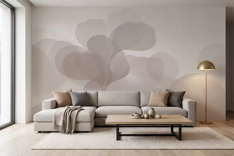 wall murals Полупровидне апстрактне ботаничке силуете у топлим беж тоновима w09925
