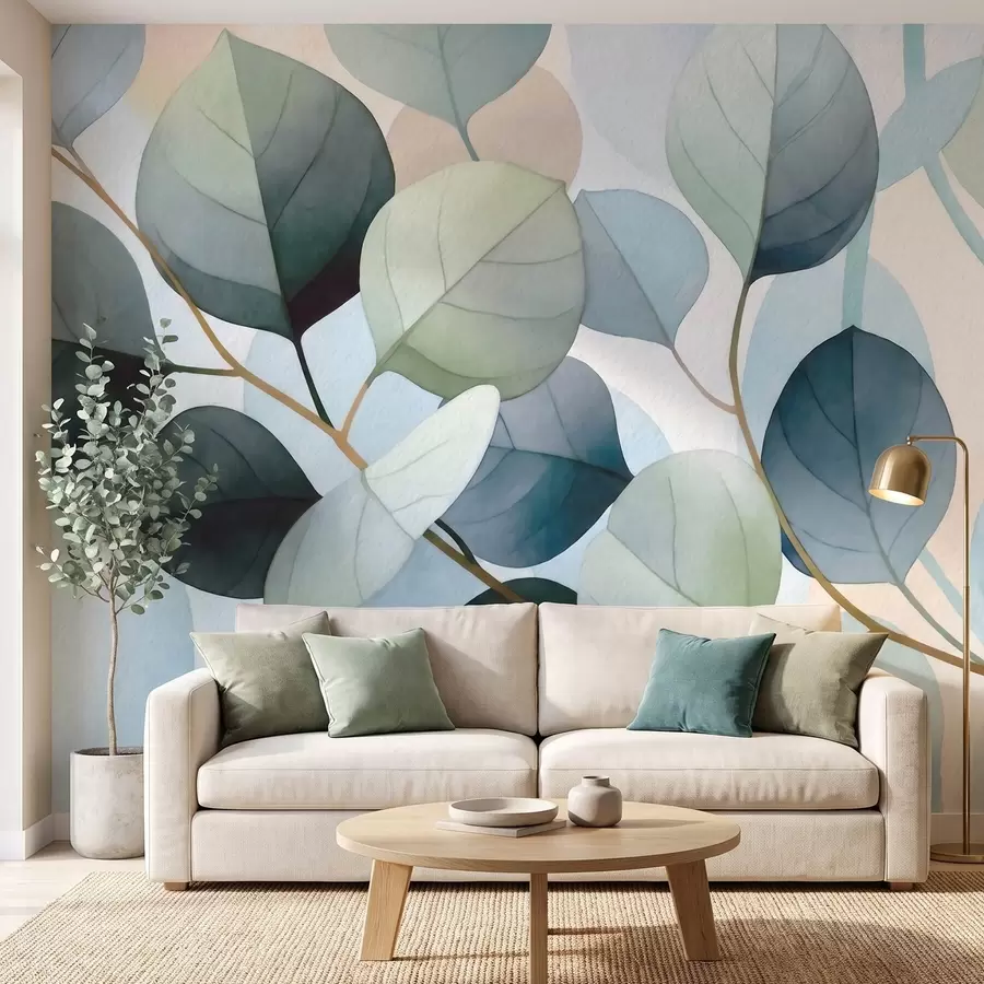 wall murals Нежни акварелни листови еукалиптуса w09927