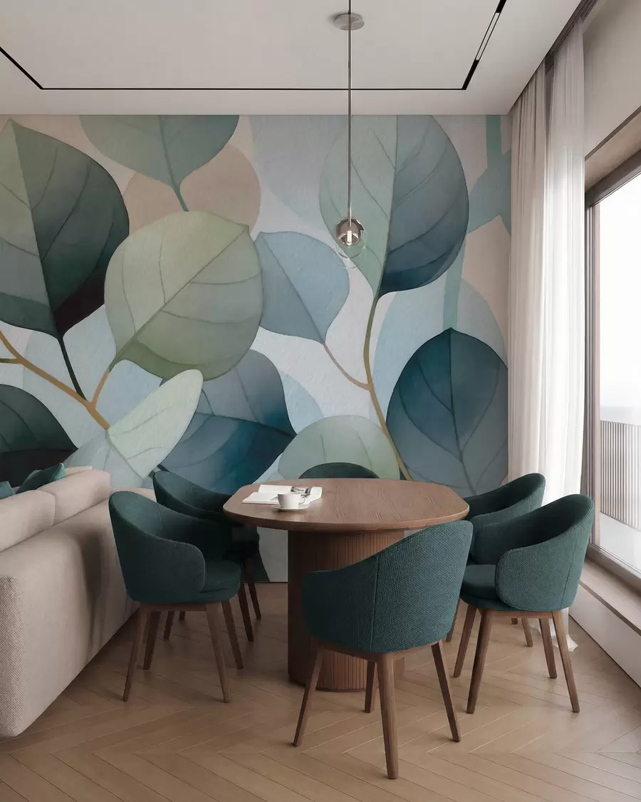 wall murals Нежни акварелни листови еукалиптуса w09927