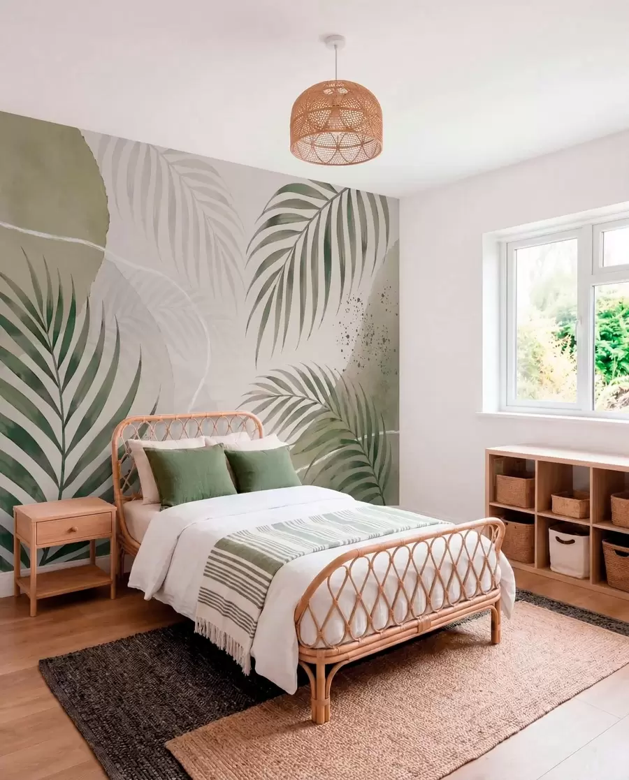 wall murals Стилизовано лишће на мекој неутралној позадини w05728