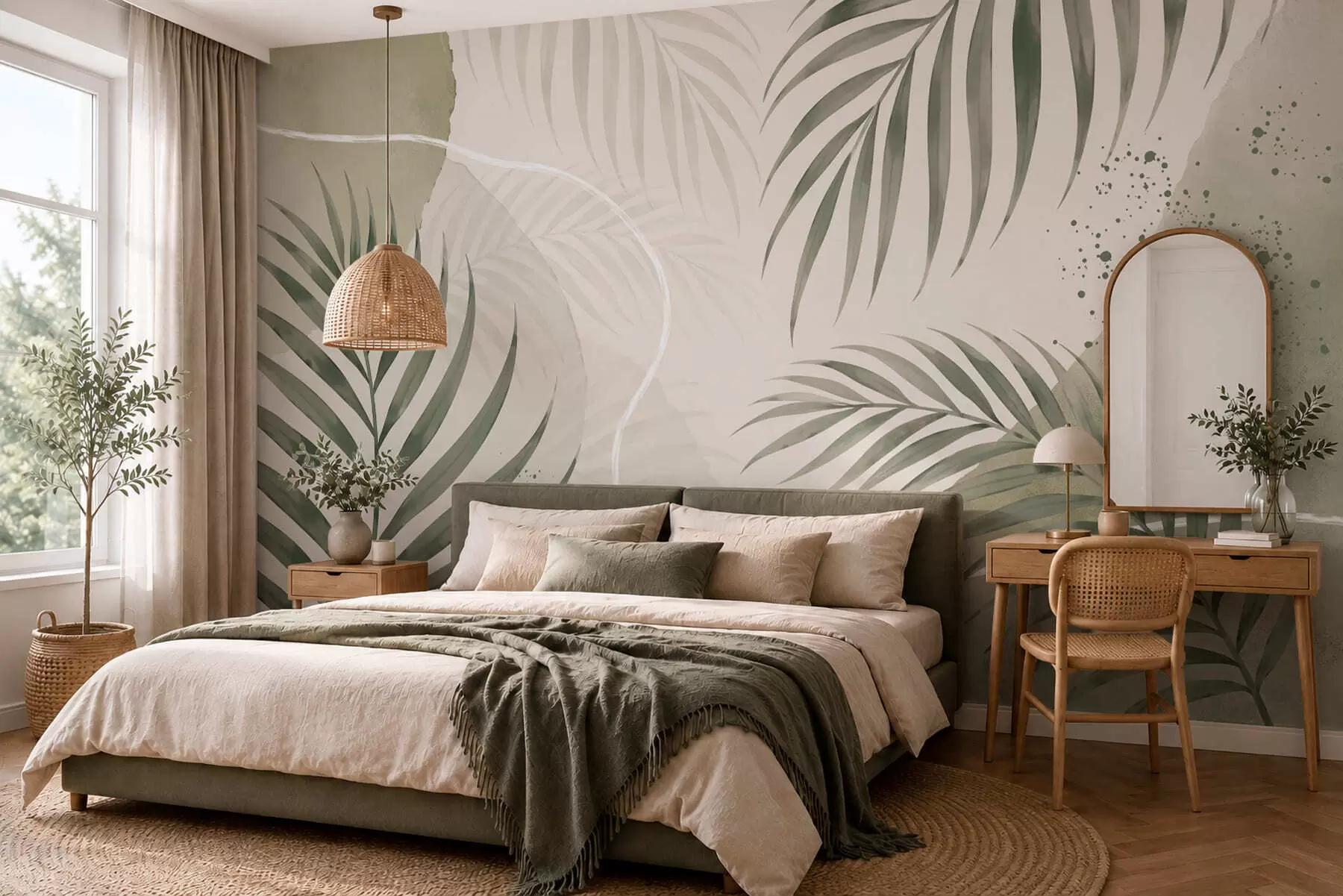 wall murals Стилизовано лишће на мекој неутралној позадини w05728