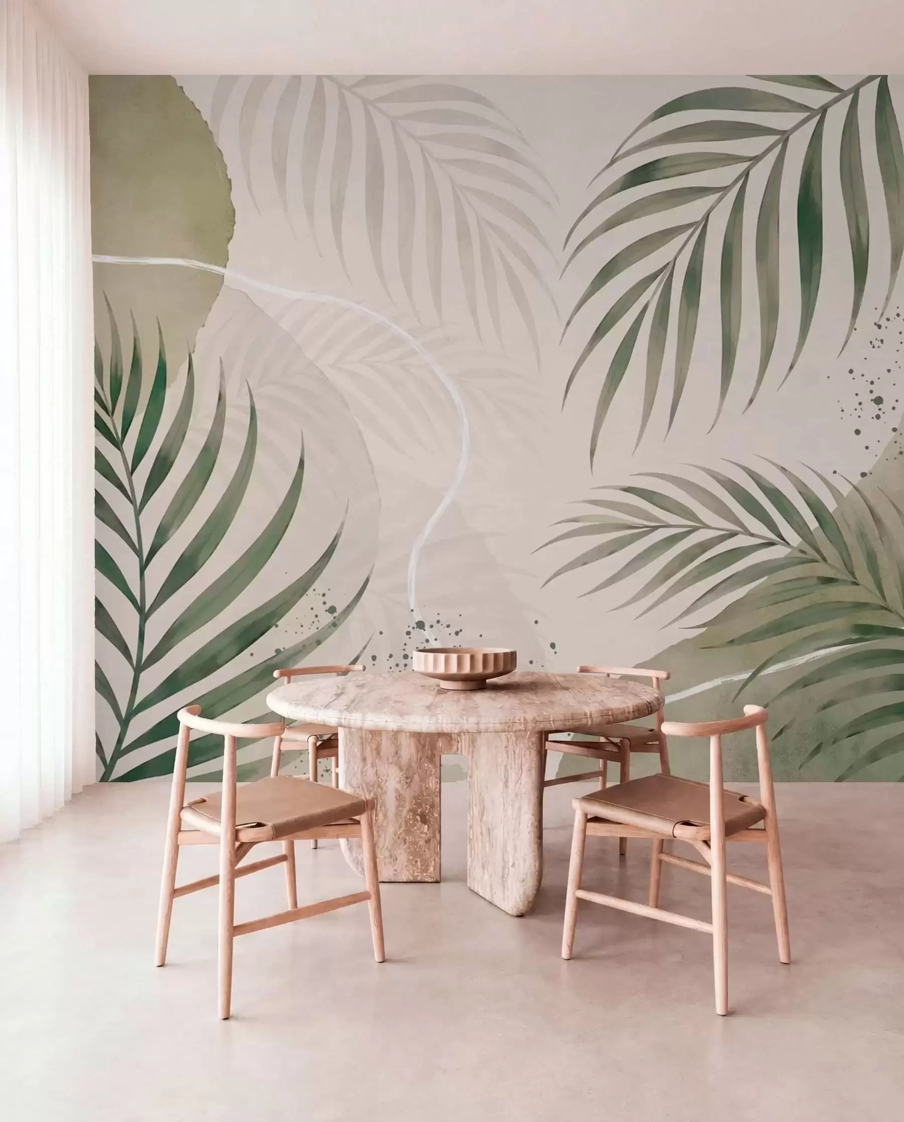 wall murals Стилизовано лишће на мекој неутралној позадини w05728