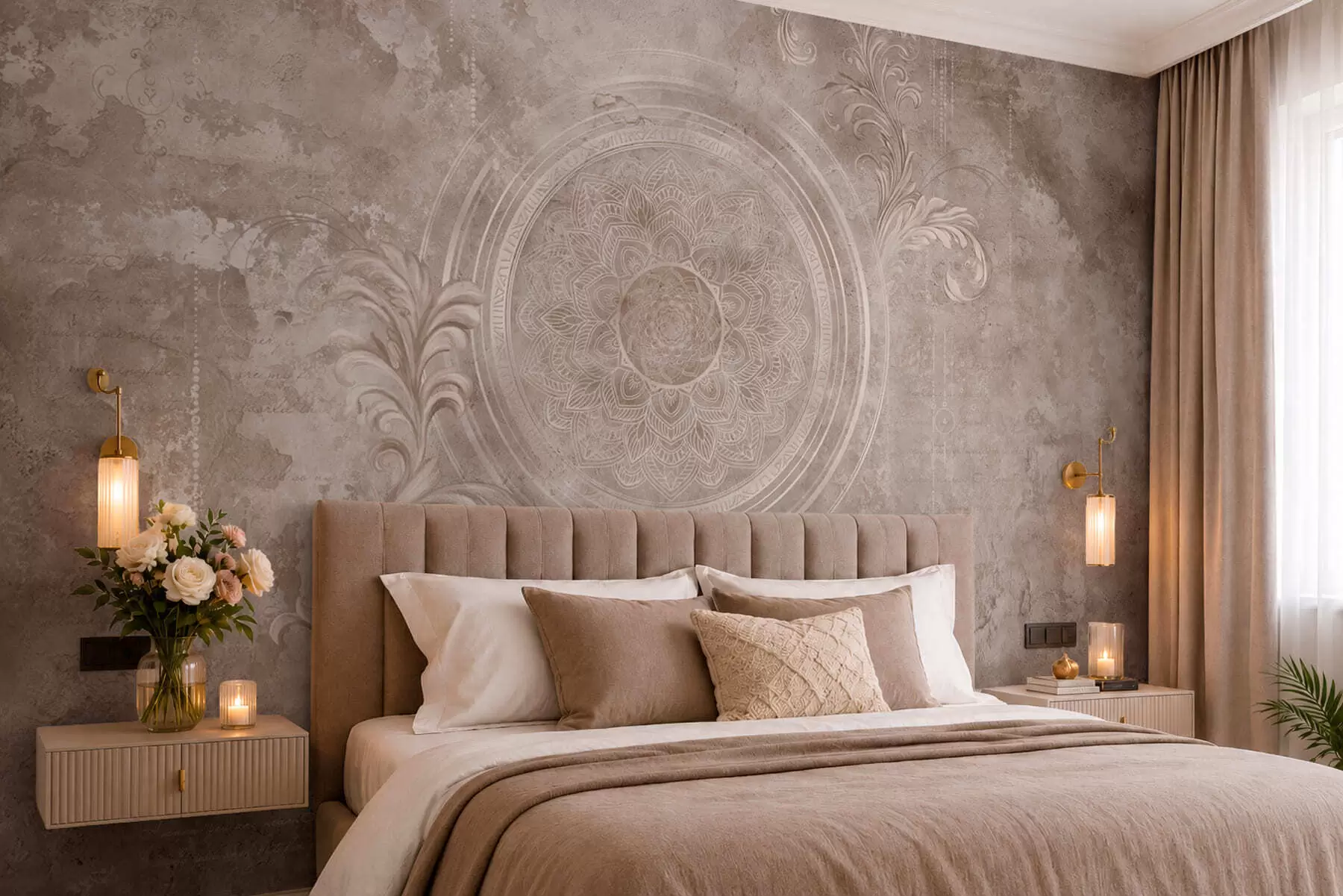wall murals Украсни кружни узорак на текстурираној позадини w05727