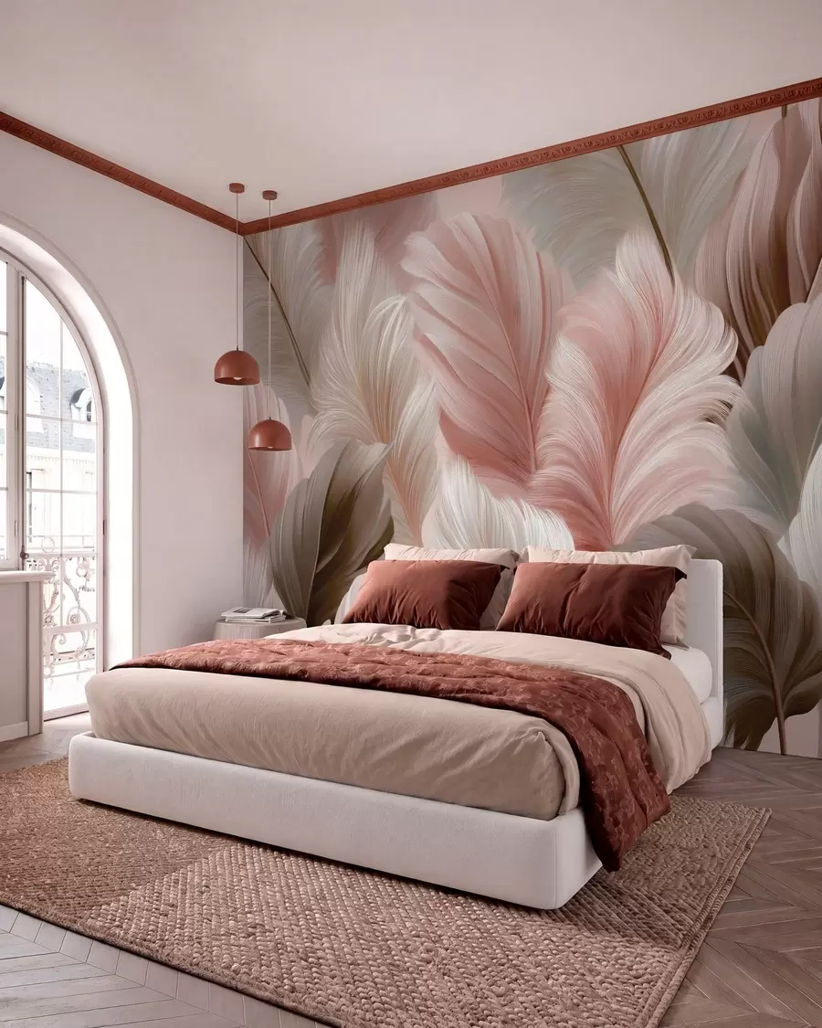 wall murals Slojevi perja u ružičastom w05743
