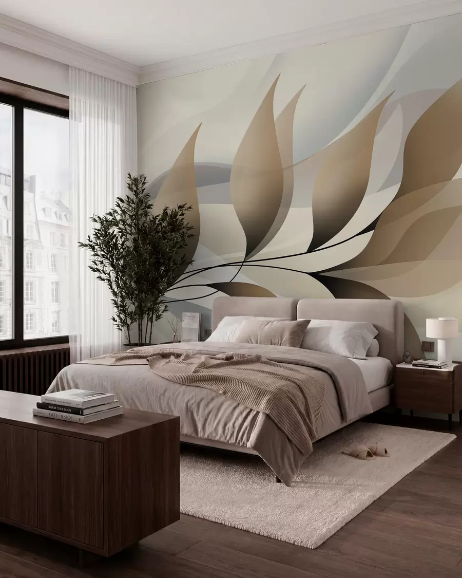 wall murals елегантна грана са беж листовима  w05660