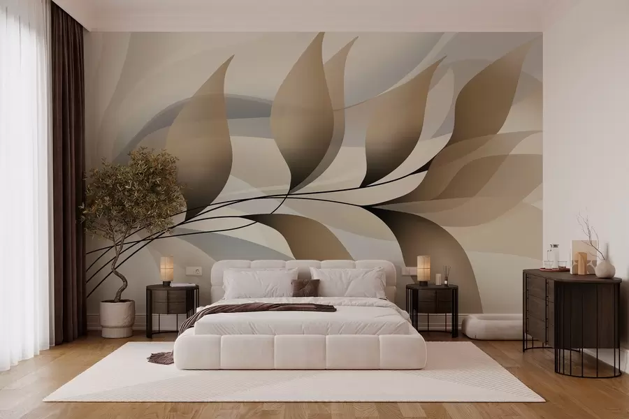 wall murals елегантна грана са беж листовима  w05660