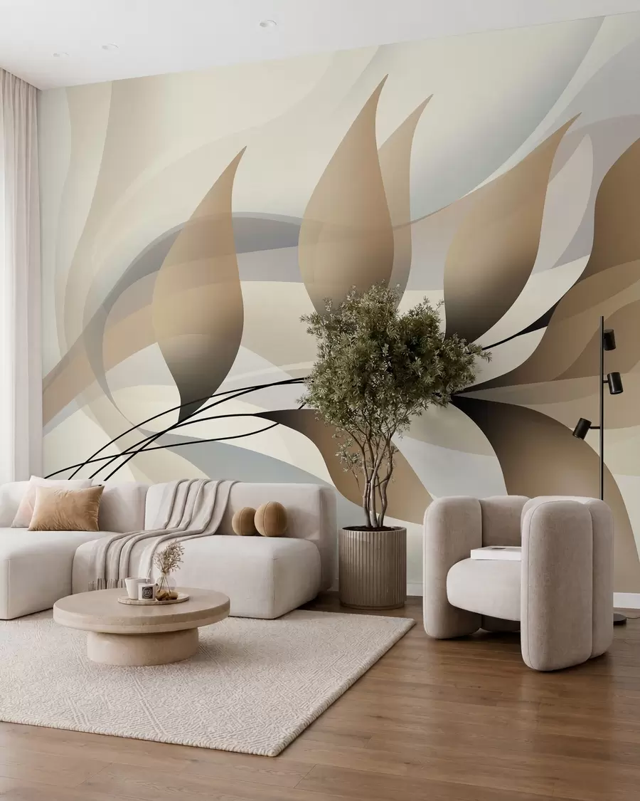 wall murals елегантна грана са беж листовима  w05660