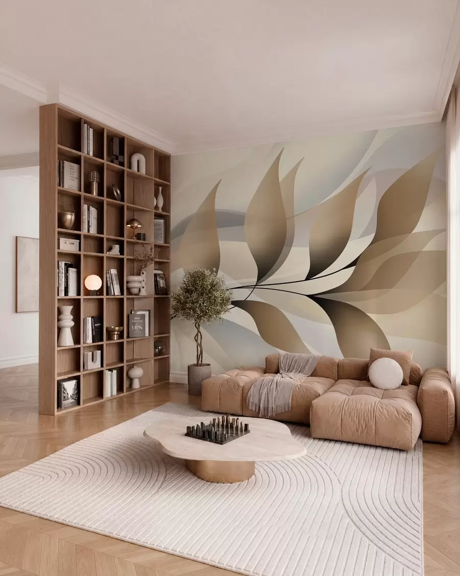 wall murals елегантна грана са беж листовима  w05660