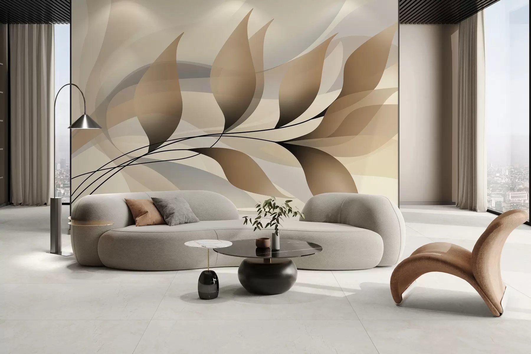 wall murals елегантна грана са беж листовима  w05660