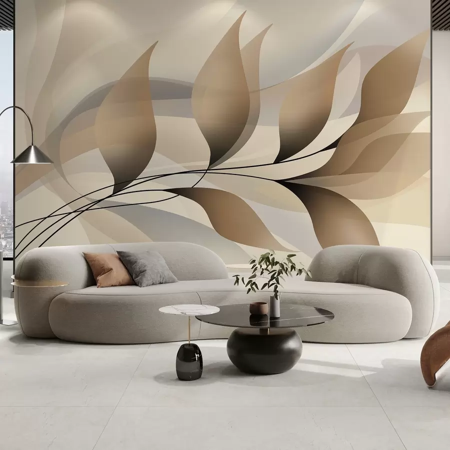 wall murals елегантна грана са беж листовима  w05660