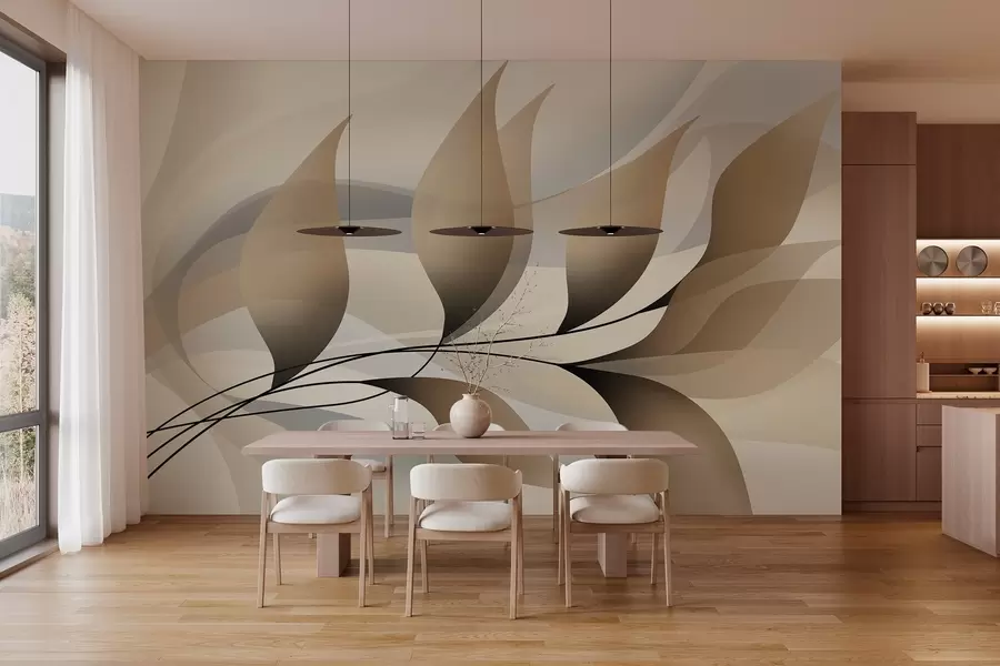 wall murals елегантна грана са беж листовима  w05660