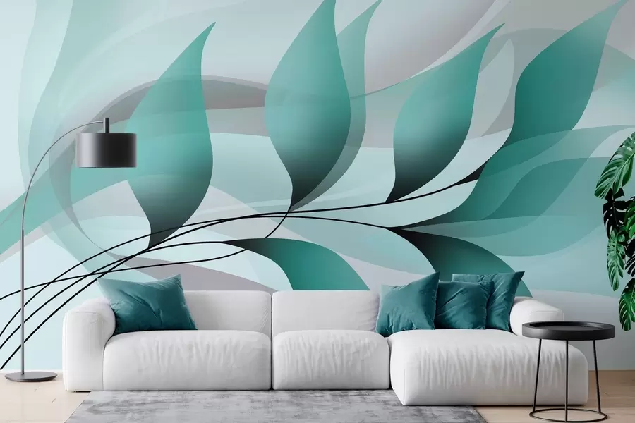 wall murals елегантна грана са тиркизним листовима  w05660v1