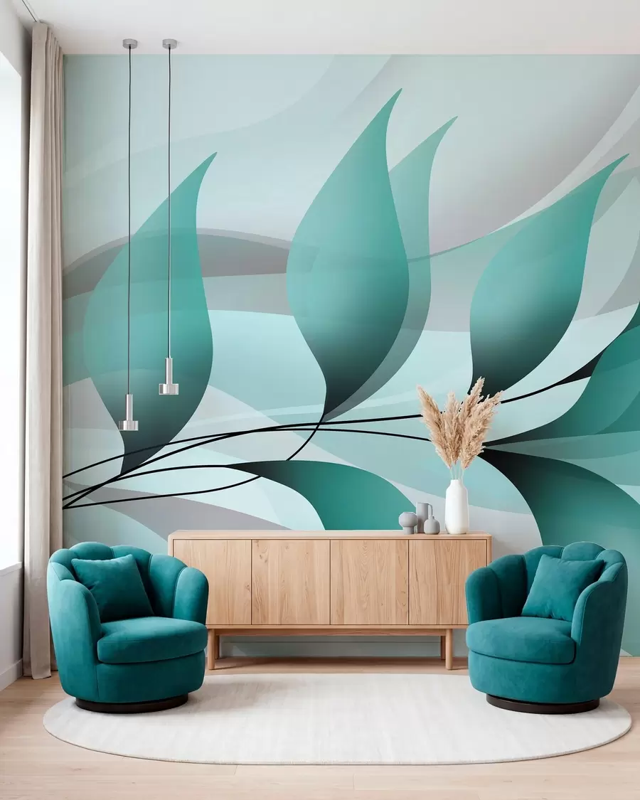 wall murals елегантна грана са тиркизним листовима  w05660v1