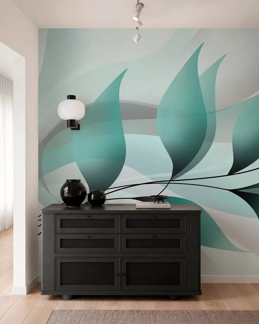 wall murals елегантна грана са тиркизним листовима  w05660v1