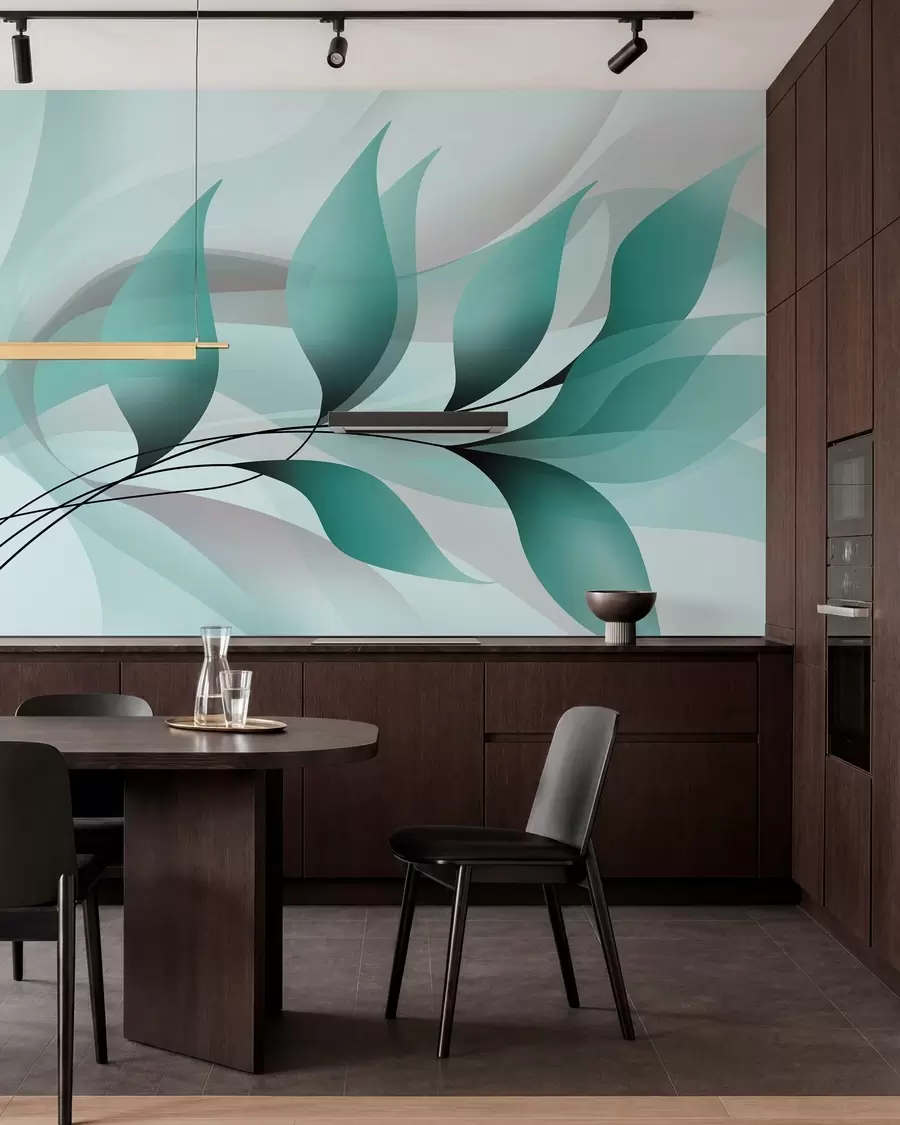 wall murals елегантна грана са тиркизним листовима  w05660v1