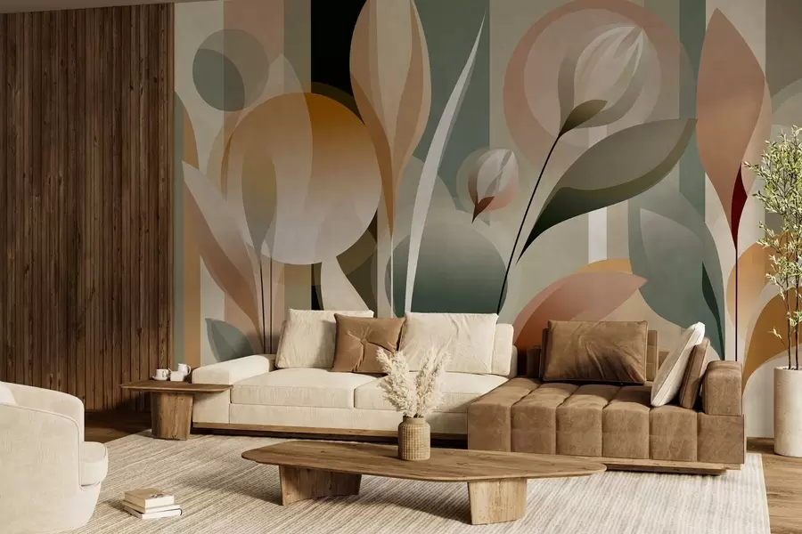wall murals стилизована апстракција са биљкама у природним бојама w05750