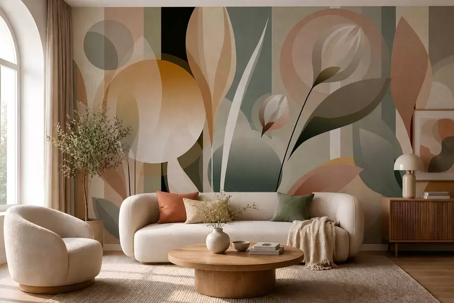 wall murals стилизована апстракција са биљкама у природним бојама w05750
