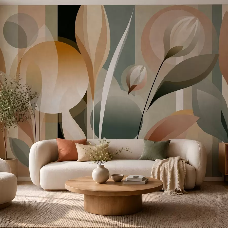 wall murals стилизована апстракција са биљкама у природним бојама w05750