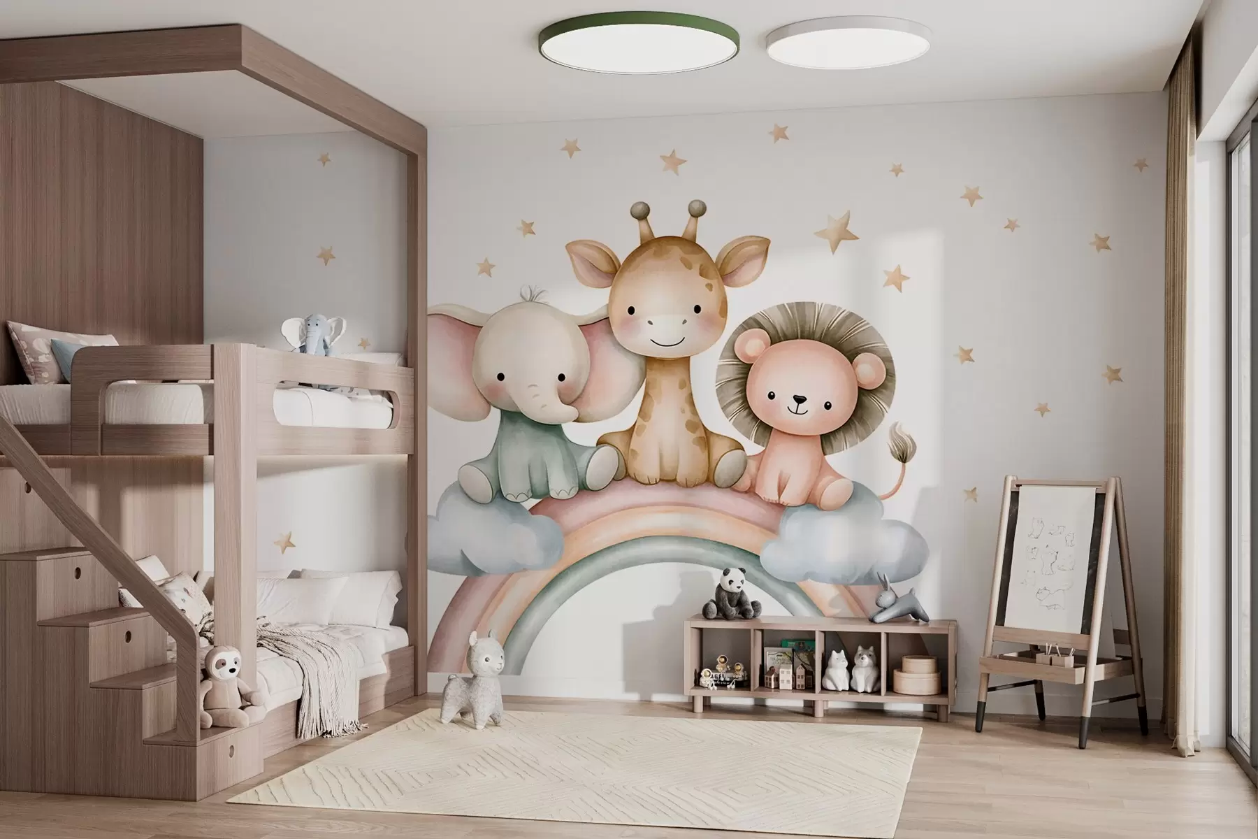 wall murals дуга са животињама међу звездама, у акварелном стилу w05752