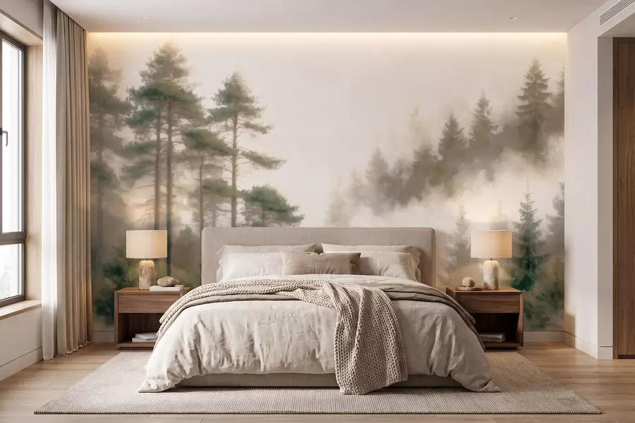 wall murals Јутарња борова шума у ​​акварел стилу w09916