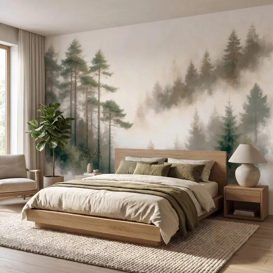 wall murals Јутарња борова шума у ​​акварел стилу w09916