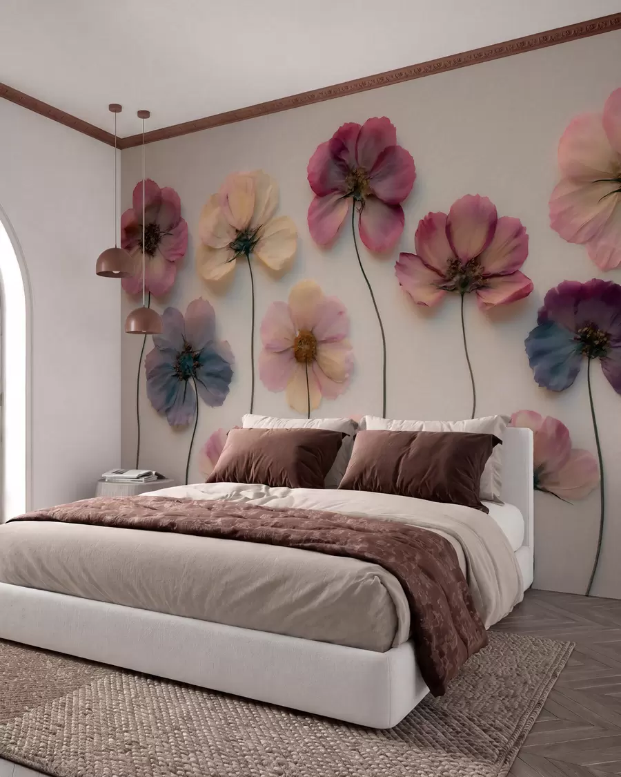 wall murals Хербаријумска композиција са ефектом пресованог цвећа и 3Д текстуром w09911