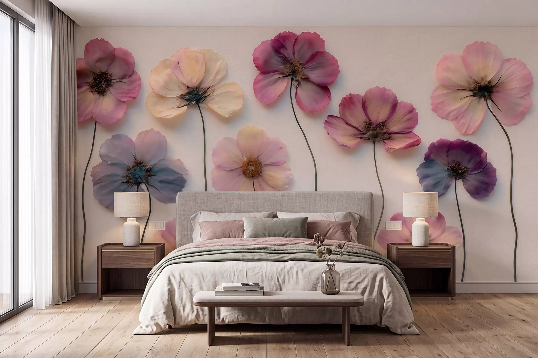 wall murals Хербаријумска композиција са ефектом пресованог цвећа и 3Д текстуром w09911