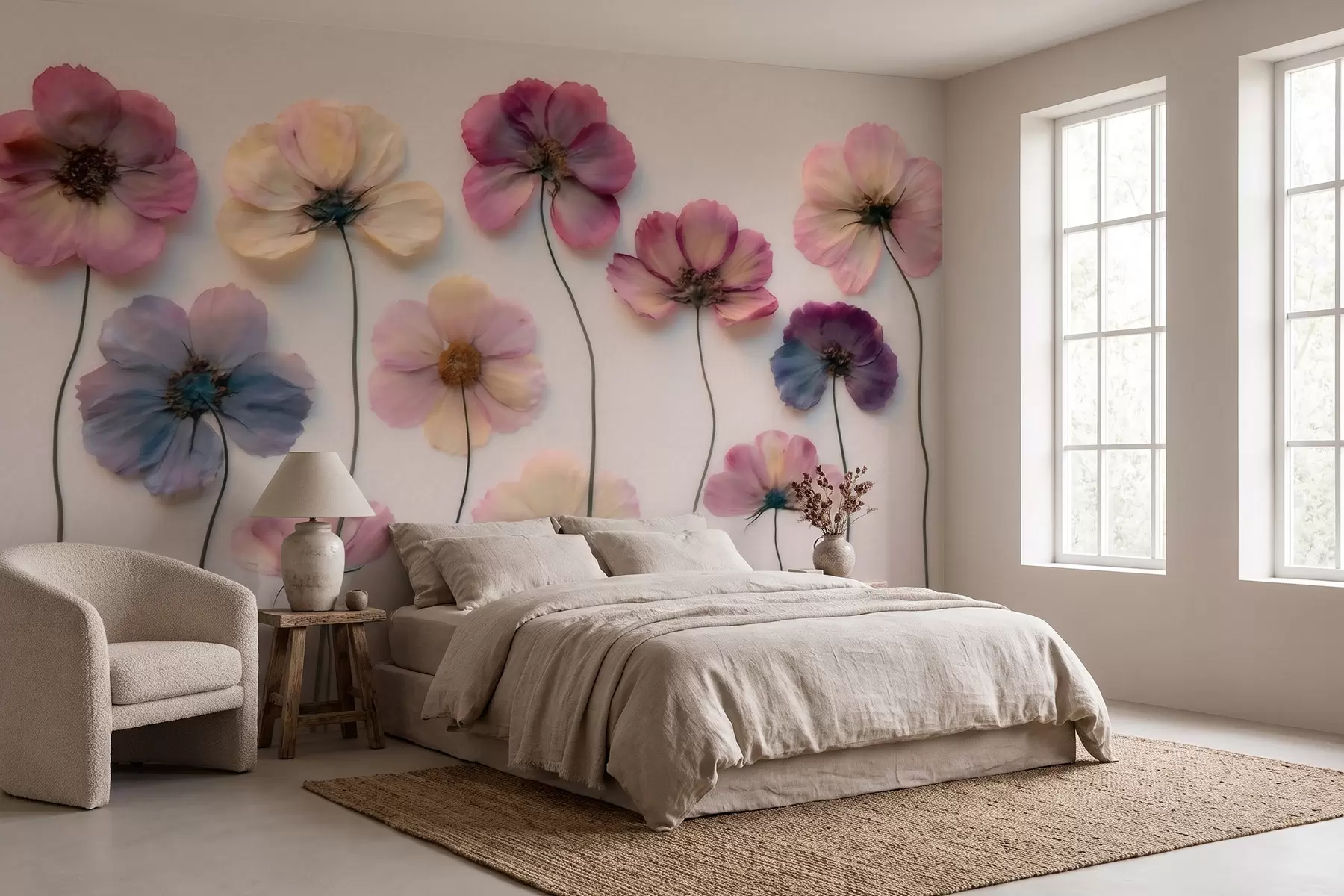 wall murals Хербаријумска композиција са ефектом пресованог цвећа и 3Д текстуром w09911