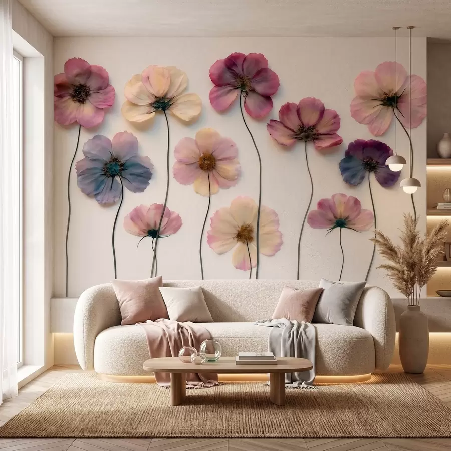 wall murals Хербаријумска композиција са ефектом пресованог цвећа и 3Д текстуром w09911