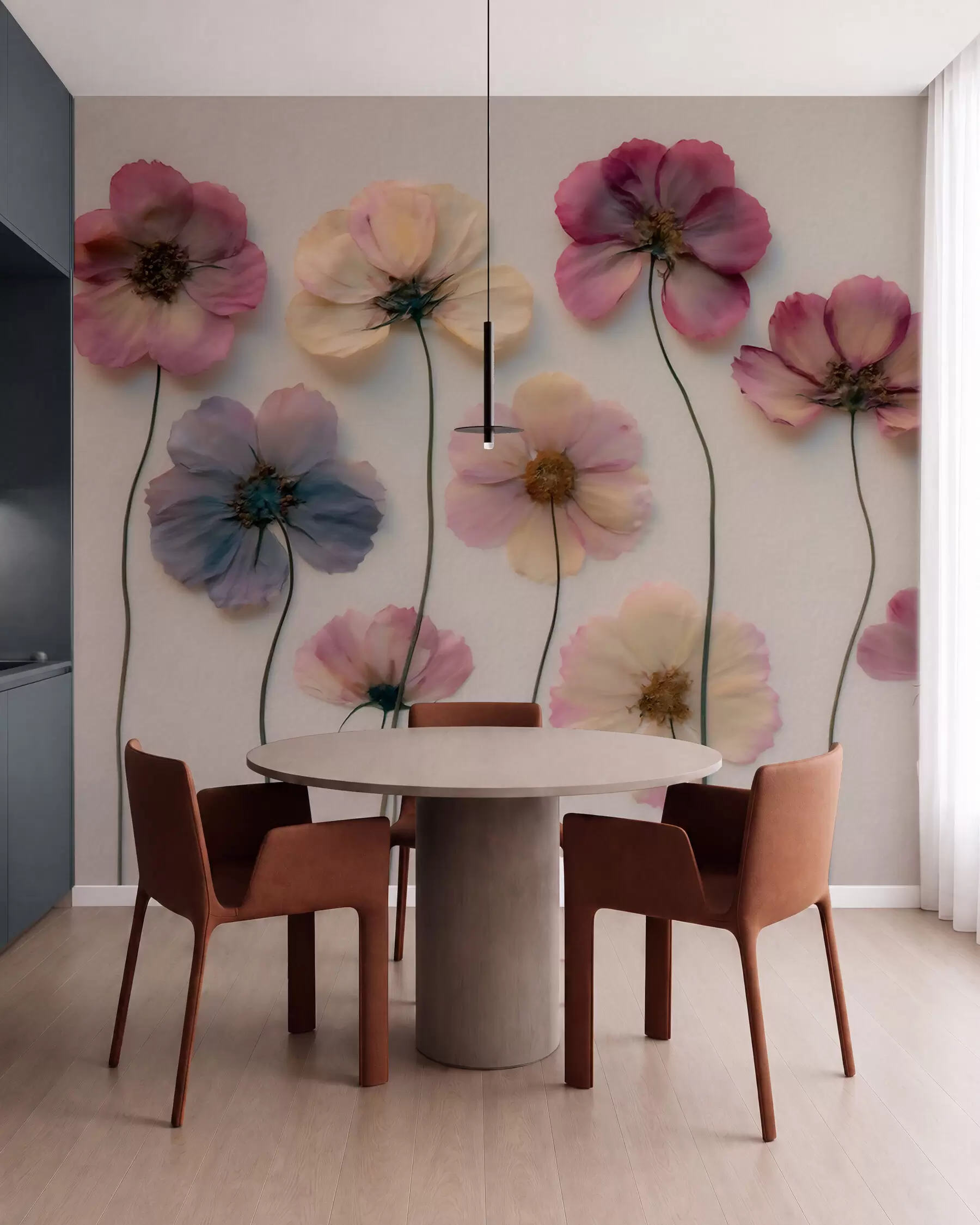 wall murals Хербаријумска композиција са ефектом пресованог цвећа и 3Д текстуром w09911