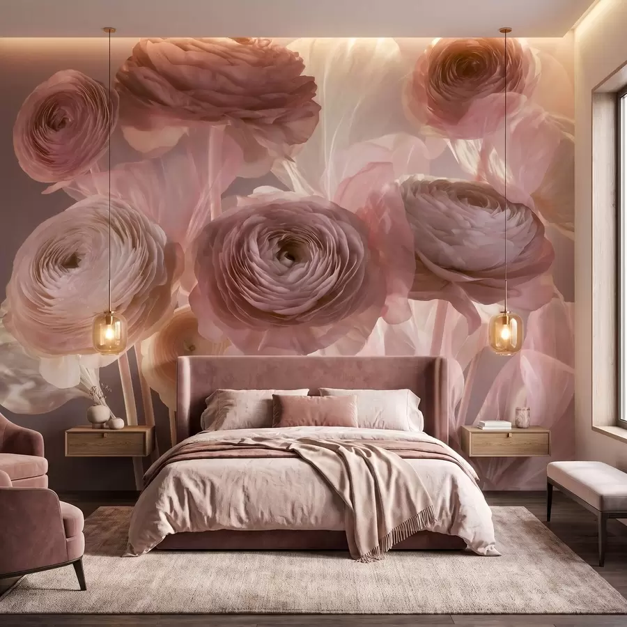 wall murals Велики уметнички цветови ранункулуса у нежним ружичастим и кремастим тоновима w09921