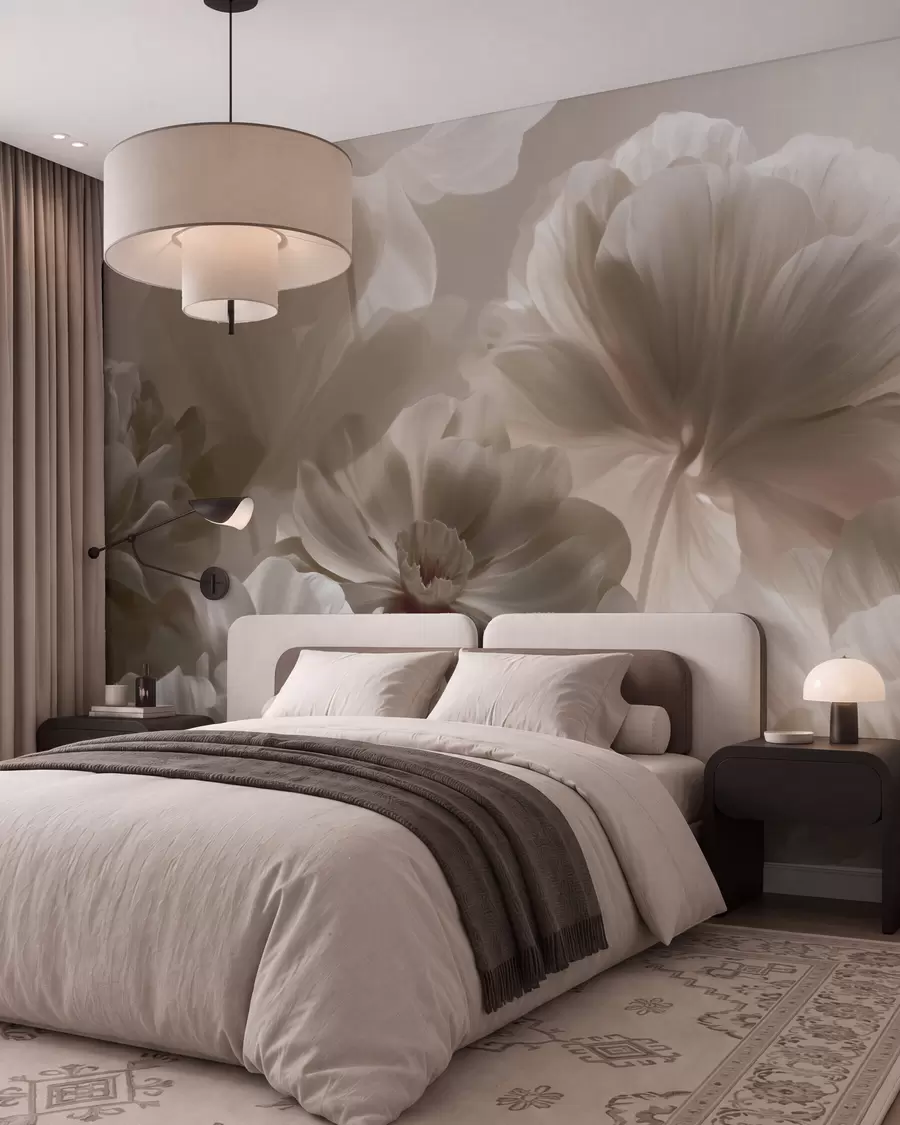 wall murals Cvjetne čaške u boji taupe w09937