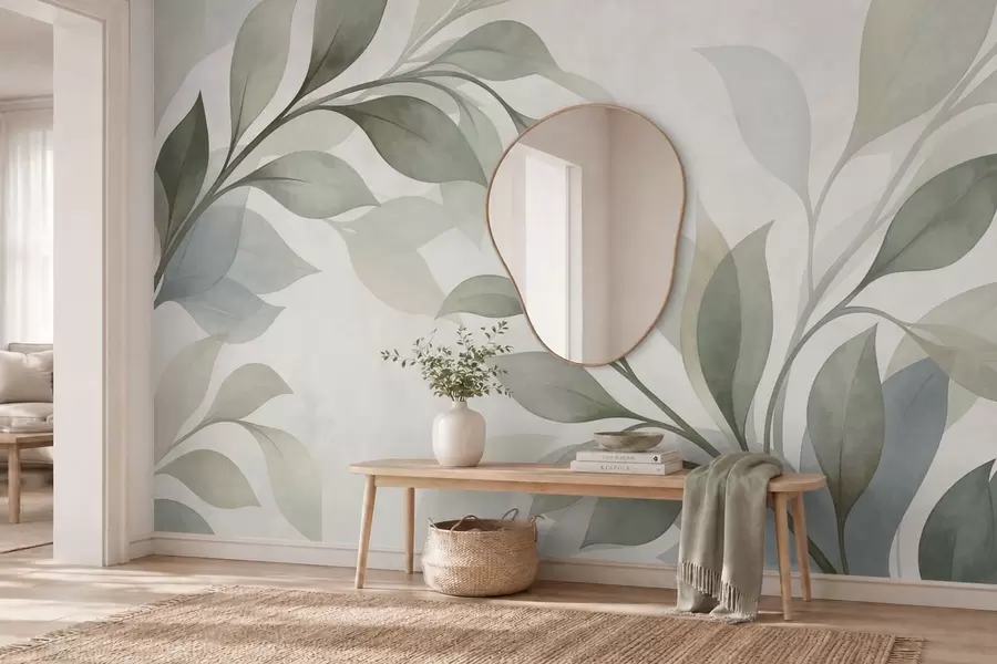 wall murals Велики листови у меким зеленим и плавим тоновима w05693