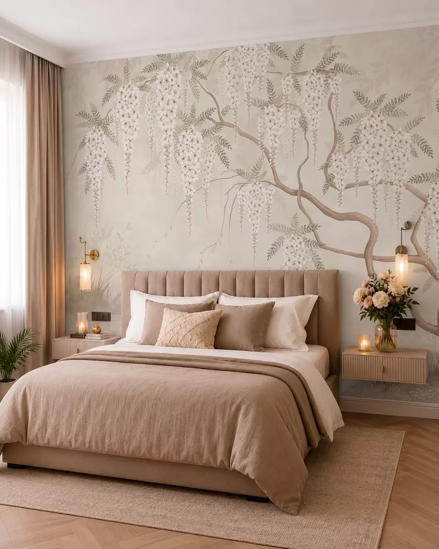 wall murals Бели каскадни цветови изнад мирне воде w05694