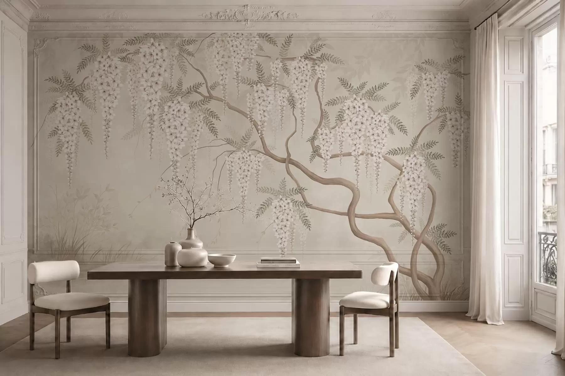 wall murals Бели каскадни цветови изнад мирне воде w05694