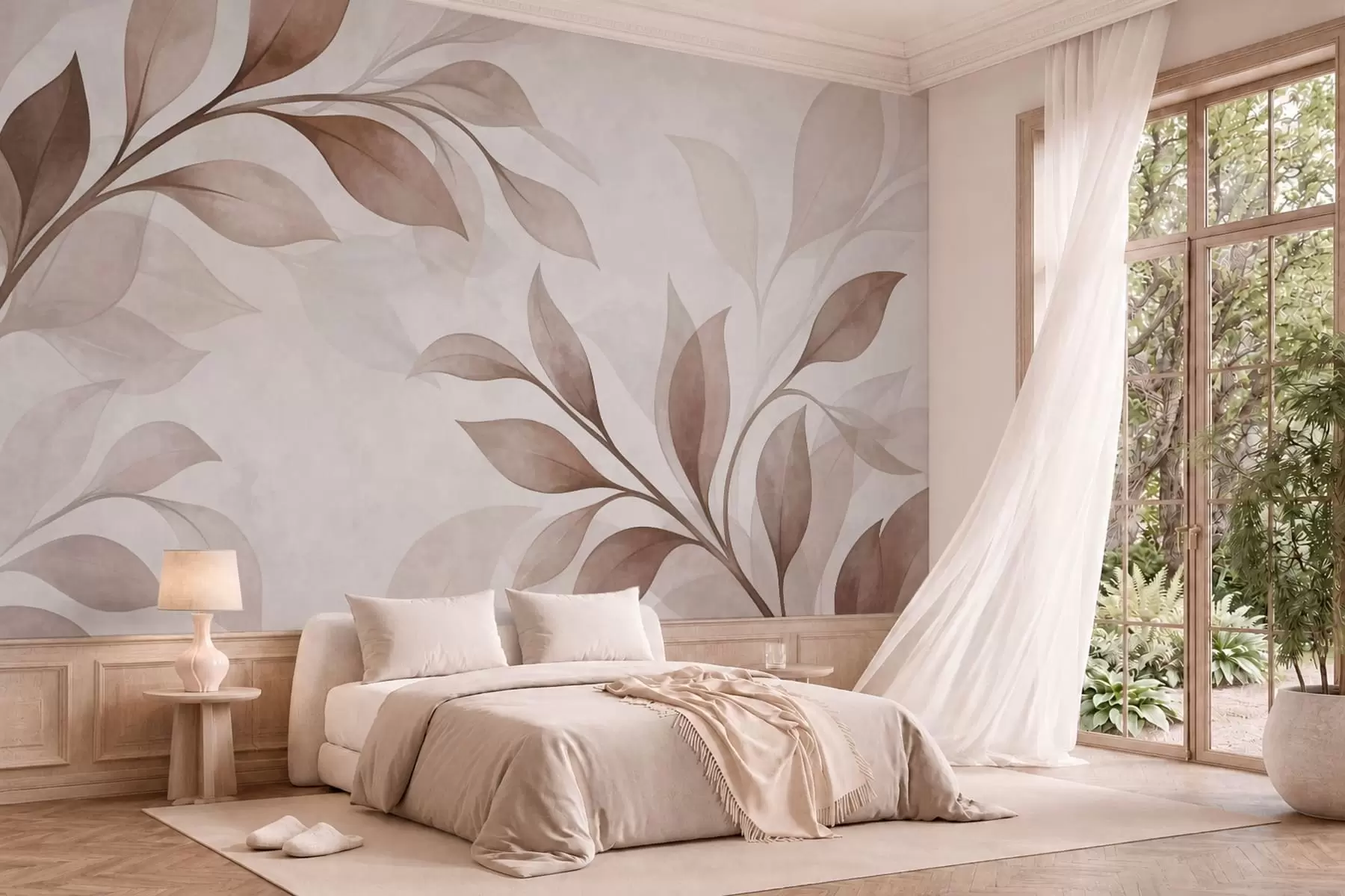 wall murals Велики листови у топлим беж и смеђим тоновима w05693v1
