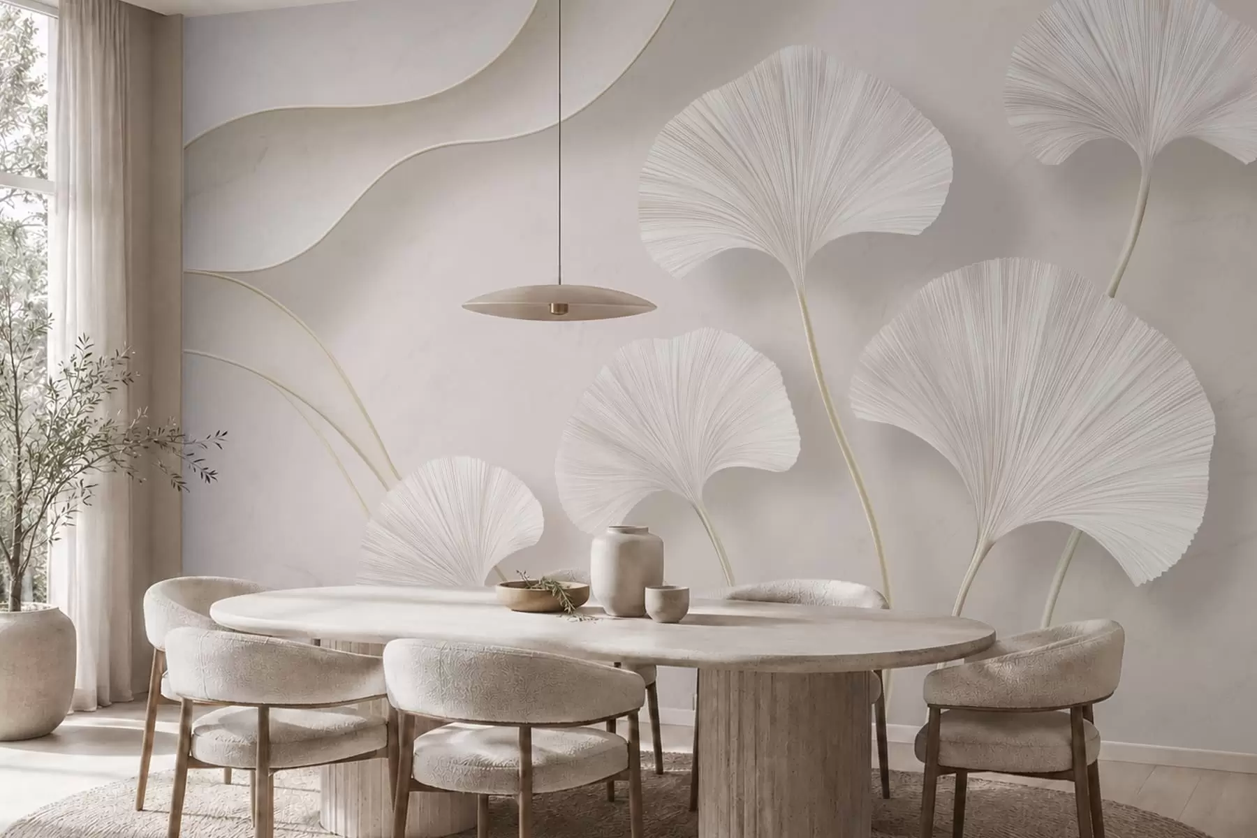 wall murals Светло обојени листови гинка на мекој мермерној позадини w05734v1