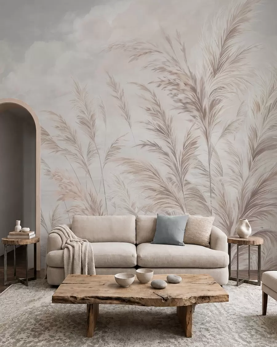 wall murals Нежне траве поред воде под лаганим облацима w05735v1