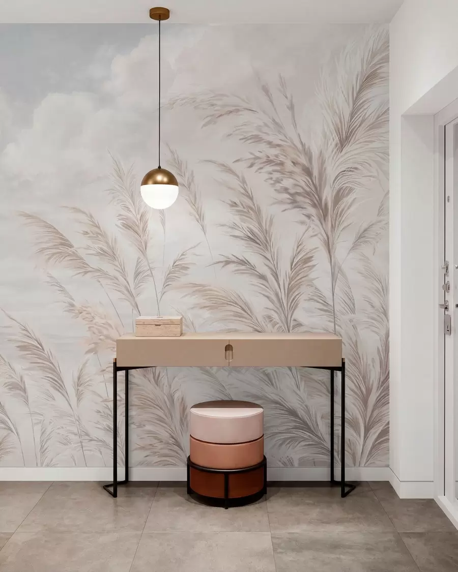 wall murals Нежне траве поред воде под лаганим облацима w05735v1