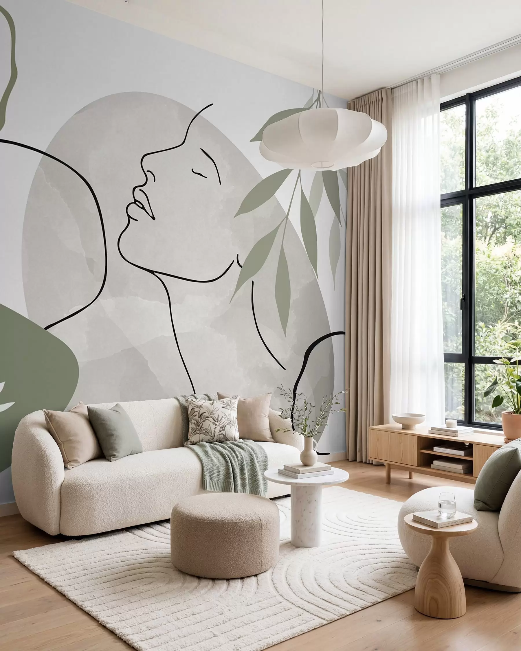 wall murals Апстракција са вегетацијом и силуетом лица w05776v1