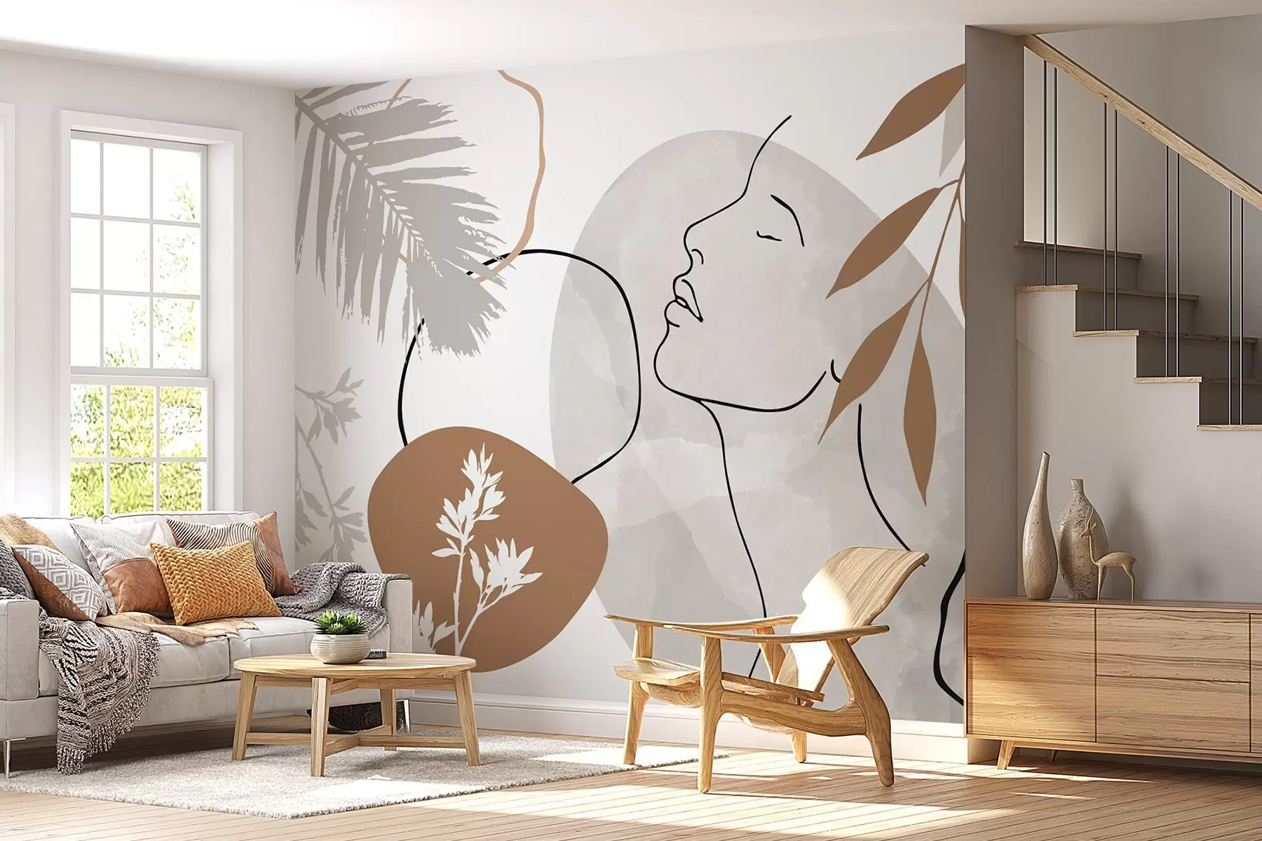 wall murals Апстракција са вегетацијом и силуетом лица w05776