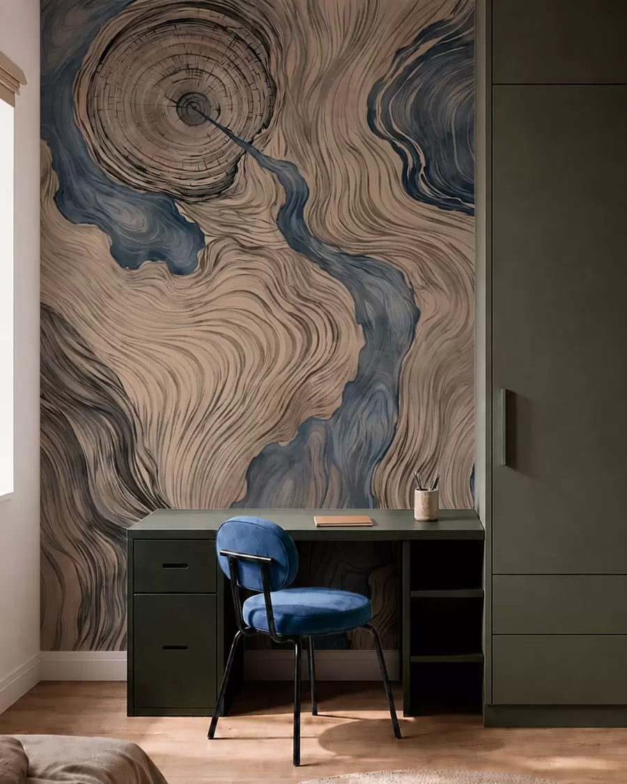 wall murals Апстрактни узорак са линеарним дизајном дрвета у нијансама плаве w05729v1