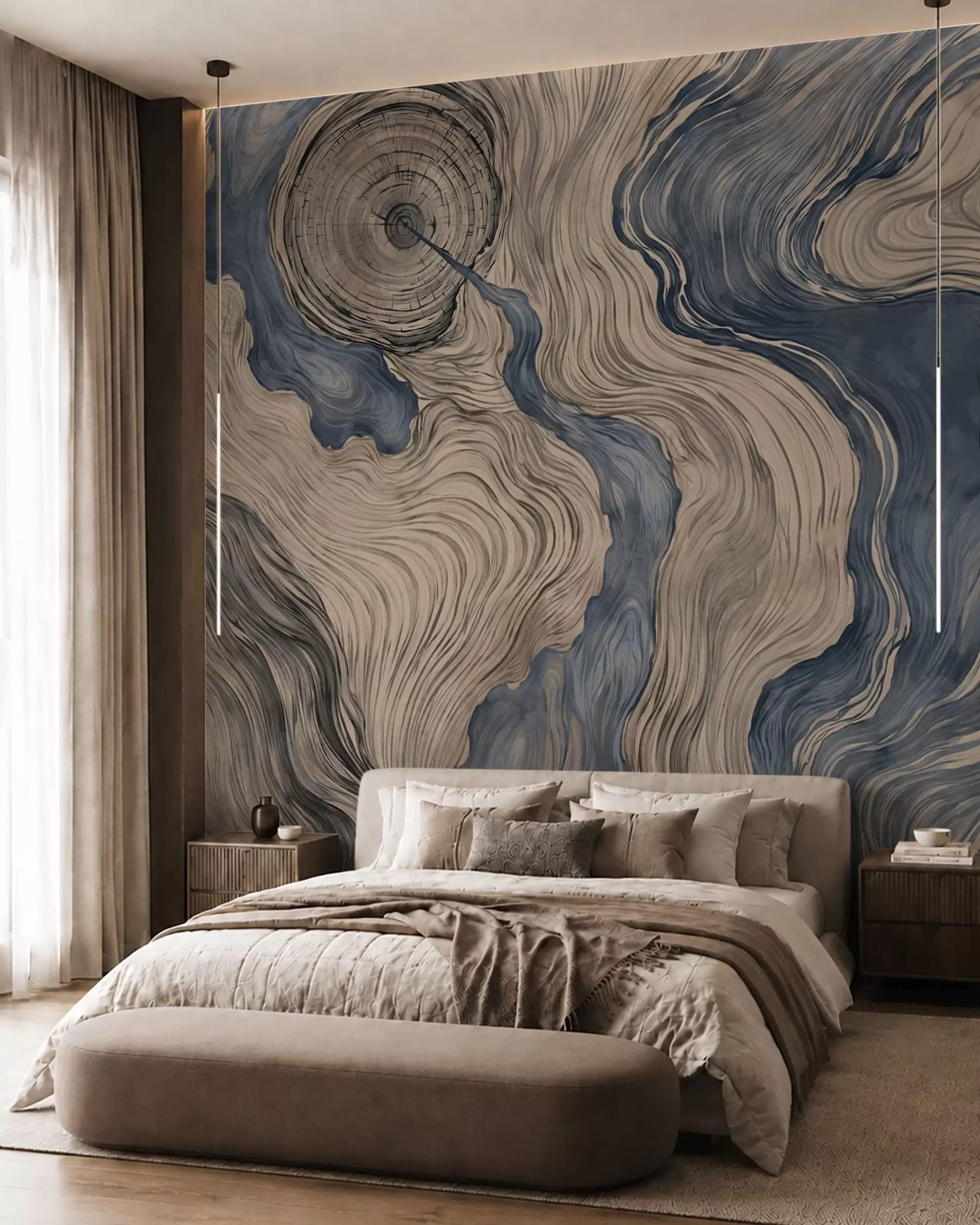 wall murals Апстрактни узорак са линеарним дизајном дрвета у нијансама плаве w05729v1