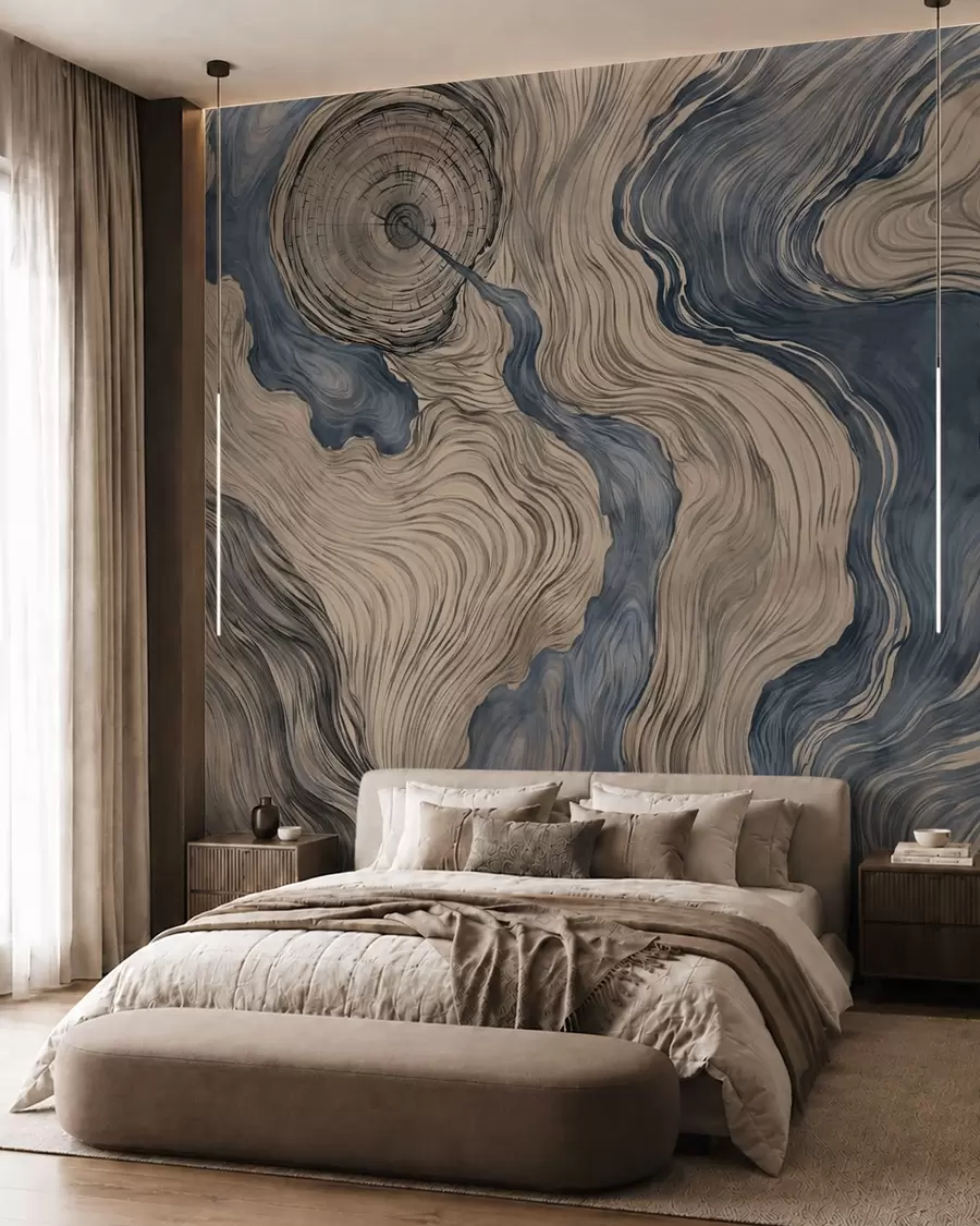 wall murals Апстрактни узорак са линеарним дизајном дрвета у нијансама плаве w05729v1