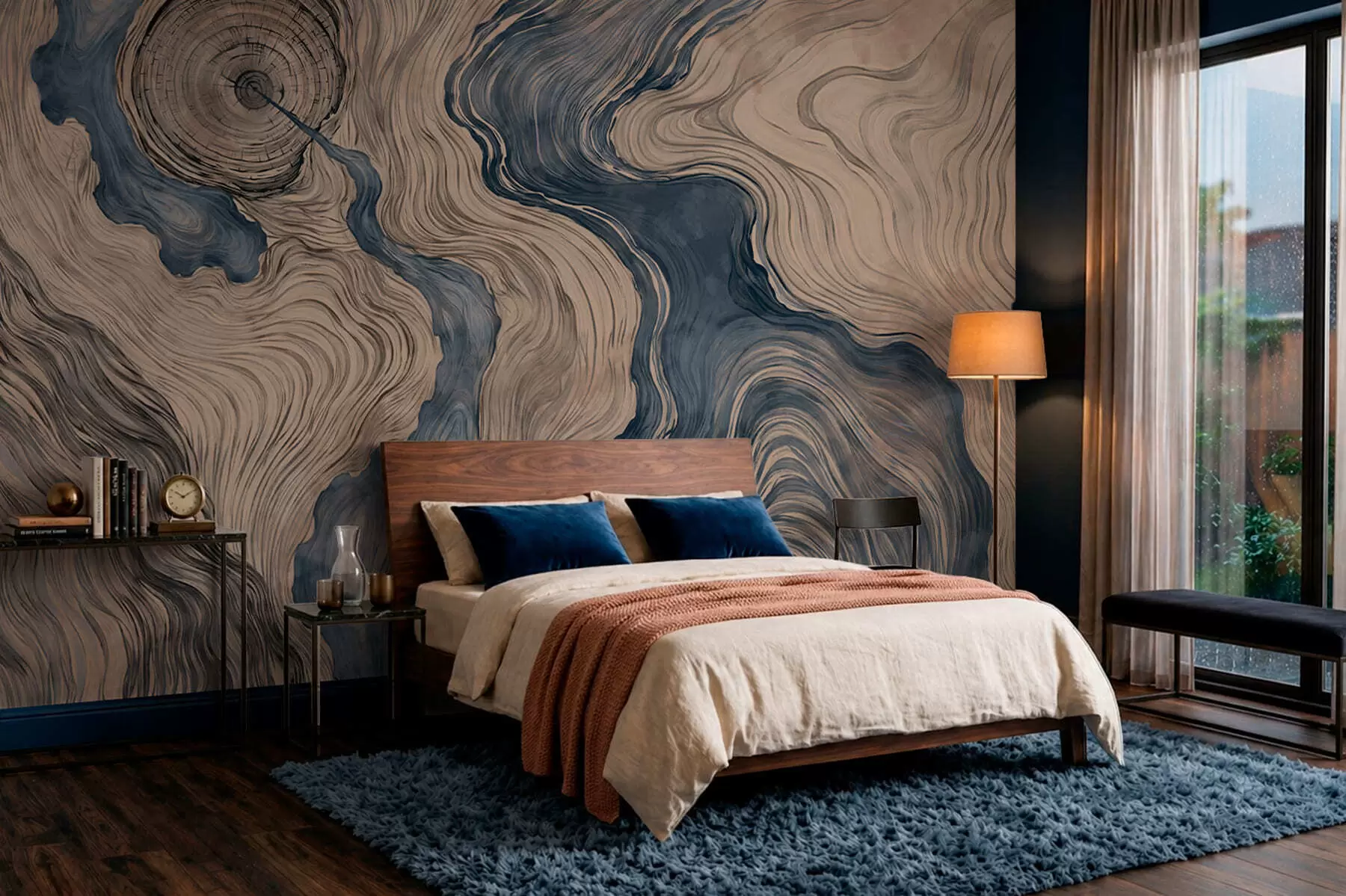 wall murals Апстрактни узорак са линеарним дизајном дрвета у нијансама плаве w05729v1